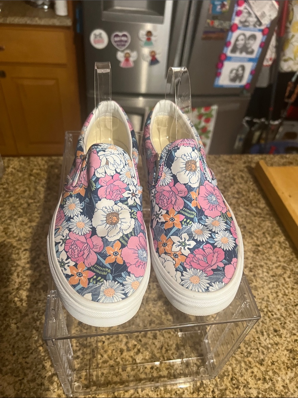 Vans Slip-On Floral Sneakers in Navy, Pink, White